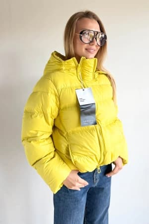 KURTKA PUCHOWA Z KAPTUREM JOY ZIPP cytryna rozmiar - S/M/L